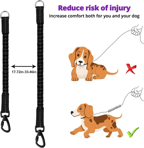 Vista 10 de Correa de perro de cuerda de 3 pies: correa resistente con gancho giratorio bloqueable, hilos reflectantes, bungee y asa acolchada - Correa