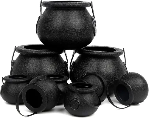 CCINEE Caldero negro con asa, cubo de plástico de 4 pulgadas para el día de San Patricio, soportes para dulces para decoración de fiesta de brujas