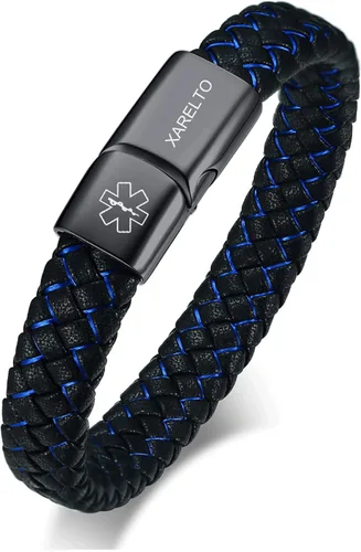 Vista 7 de VNOX - Pulsera de cuero trenzado azul con símbolo médico Caduceo y broche magnético, de 6 a 8.3 pulgadas
