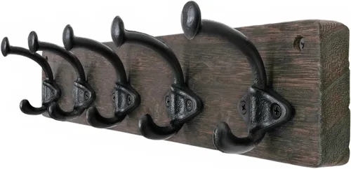 Vista 31 de WEBI Perchero rústico de montaje en pared, 5 ganchos de hierro fundido montados en pared, perchero colgante de servicio pesado, ganchos antiguos