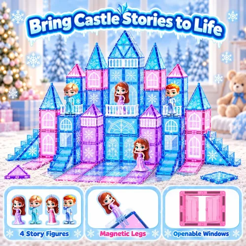 Vista 7 de GobiDex Juego de castillo de princesa de azulejos magnéticos de 100 piezas Multicolor