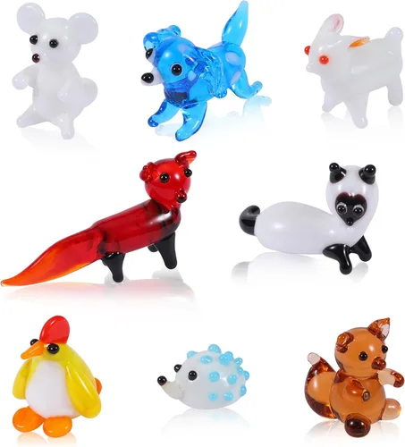 8 figuras de vidrio soplado a mano, animales de cristal, incluye zorro, pollo, ardilla, conejo, ratón, erizo, cachorro para regalos de decoración