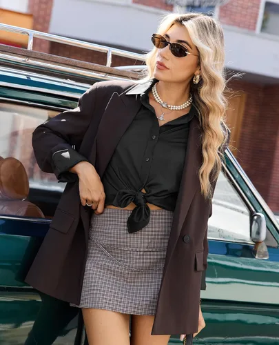 Vista 6 de siliteelon Camisas de vestir con botones para mujer, camisas de vestir de manga larga, algodón de corte clásico