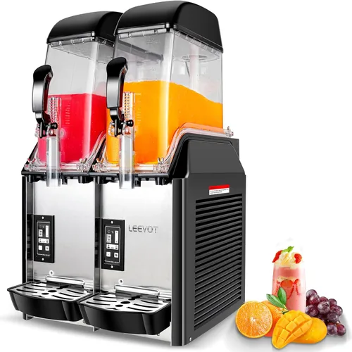 LEEVOT Máquina comercial para granizados, máquina de bebidas congeladas de acero inoxidable de 12 L × 2 y máquina de granizados, máquina de