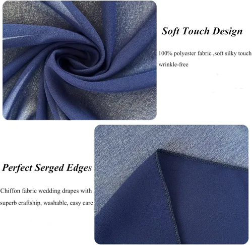 Vista 4 de Tela para arco de boda, azul marino, 20 pies, 2 paneles de tela de gasa, arcos de boda para ceremonia, cortinas de techo, arcos de boda, arco