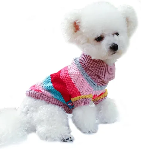 Vista 11 de Sudaderas con capucha para perro con anillo para correa, camisa cálida a rayas para perros pequeños, hembras, niños, gatos, suéter de invierno