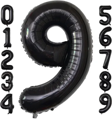 Vista 40 de Globos gigantes de números negros de 40 pulgadas, globos de aluminio de Mylar con helio para cumpleaños, globo número 0 para decoración de fiestas