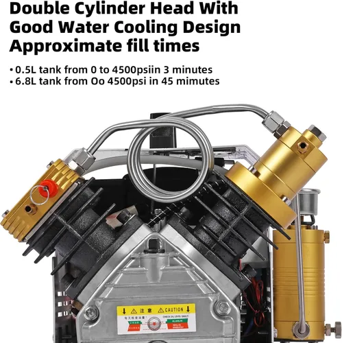 Vista 4 de Compresor de aire PCP, 4500 PSI/30 MPa, apagado automático, 110 V AC/220 V CA, compresor de doble cilindro PCP, adecuado para rifles de aire PCP
