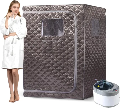 Smartmak Sauna de vapor de tamaño completo, para una o dos personas, spa en casa de gran espacio, vaporizador de 4 litros incluido-gris oscuro