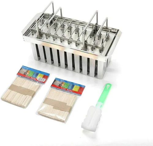 Vista 3 de Moldes de acero inoxidable para bricolaje, moldes para paletas de hielo, soporte para palitos de helado (20 unidades de cabeza plana)