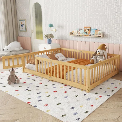 Vista 15 de Marco de cama Montessori de tamaño individual con rejillas, puerta y valla Valla Espresso
