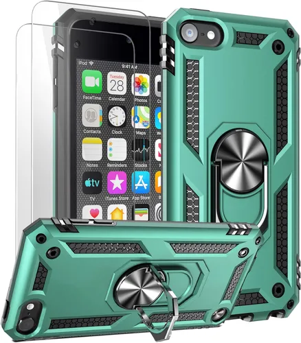 Vista 10 de ULAK Funda compatible con iPod Touch 7/6/5 con 2 protectores de pantalla HD, híbrida resistente a prueba de golpes con soporte integrado para iPod
