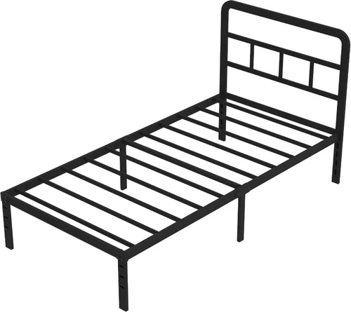 Vista 8 de Metal Platform Twin Bed Frames with Headboard, 14 Inch No Box Spring Needed Heavy Duty Steel Slat Mattress Foundation/Easy Assembly/Noise Free/Black