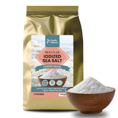 Pacific Pelican Iodized Sea Salt – 2 Pounds – Coarse Grain – Unrefined Kosher, Natural Iodized, Ideal for Paleo, Keto, Vegan Diets - Pure Sea Salt