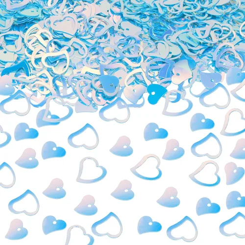 Vista 17 de ONLYKXY 1200 piezas de confeti en forma de corazón, decoración de mesa de boda, confeti con purpurina para fiesta de boda (azul)