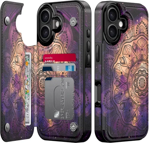 Vista 632 de LETO para iPhone 15 Pro Funda tipo cartera - Tapa tipo folio con patada - Diseños de moda - Tarjetero - Funda protectora para mujeres y niñas - 6.1
