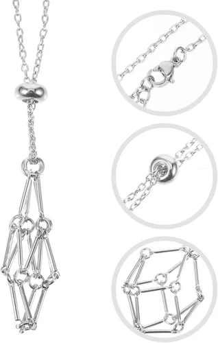 Vista 2 de GALPADA Collar de cristal Soporte de collar de cristal Cordón ajustable Soporte de piedra vacía Colgante de piedra de cuarzo natural Cuerda tejida a