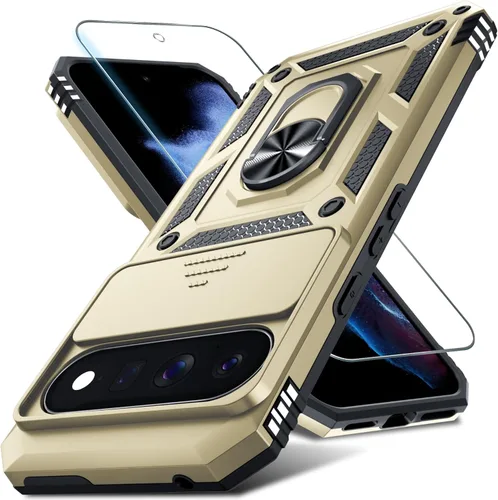 Vista 15 de Funda Janmitta Compatible con Google Pixel 9/9 Pro con cubierta deslizante para lente de cámara incorporada + protector de pantalla + soporte