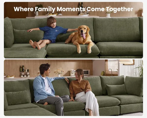 Vista 8 de Sofá modular de gran tamaño, sofá modular de pana extra profundo con diván otomano, sofás de felpilla esponjosa en forma de L para sala de estar