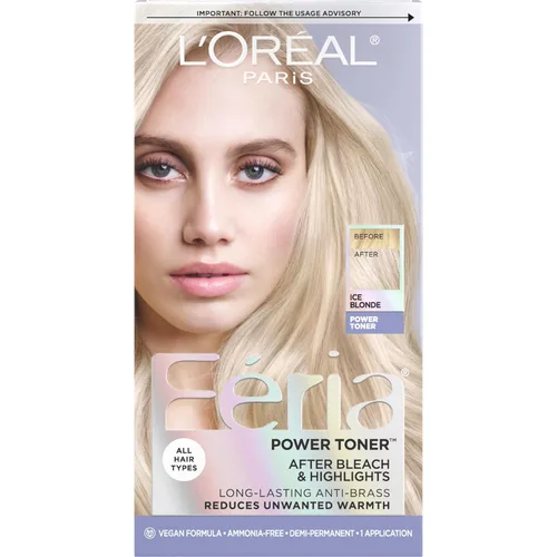 L'Oreal Paris Feria Tóner Capilar Potente Anti-Cobrizos de Larga Duración, Sin Amoníaco, Color de Cabello Semi-Permanente, Tóner para Cabello Rubio