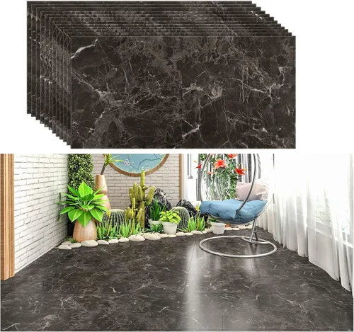 Vista 17 de VEELIKE Azulejos de vinilo de mármol marrón oscuro de 12 x 24 pulgadas, azulejos de vinilo de mármol para despegar y pegar, impermeable