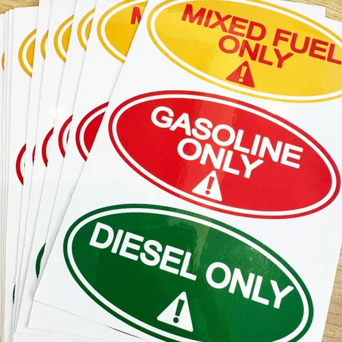 Vista 2 de Adhesivos para diésel solamente, combustible mixto, solo gasolina, autoadhesivas, ovaladas, impermeables, para aceite, 4 x 2 pulgadas, 36