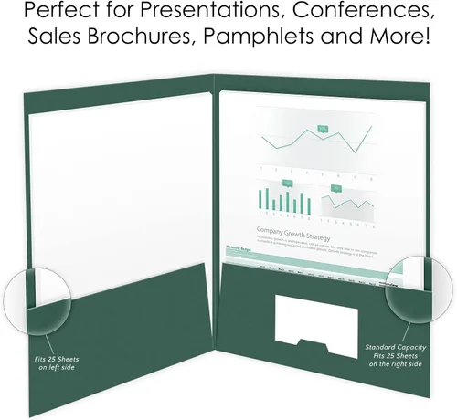 Vista 3 de The Gallery Collection, Carpetas de presentación de 25 unidades, color verde, con dos bolsillos, perfectas para material de ventas, documentos