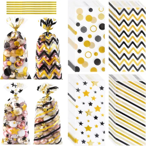 Vista 49 de COQOFA 100 piezas de bolsas de regalo con sello autoadhesivo impresas con estrellas, bolsas de celofán para envolver regalos, bolsas para sorpresas