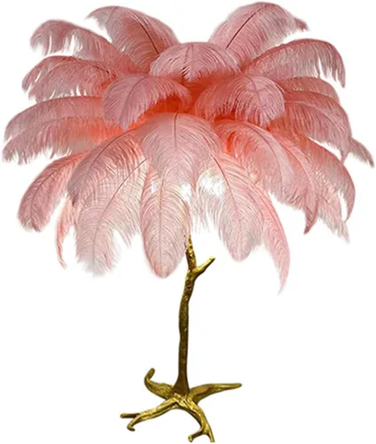 Vista 35 de Lámpara de plumas de avestruz, lámpara de plumas de resina con plumas de avestruz naturales (contiene fuentes de luz) tiene interruptor de pie