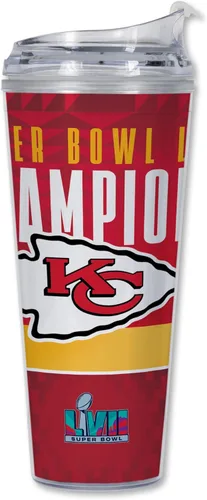 Rico Industries NFL Kansas City Chiefs 2023 Super Bowl Champions - Vaso de acrílico de 24 onzas con tapa con bisagras