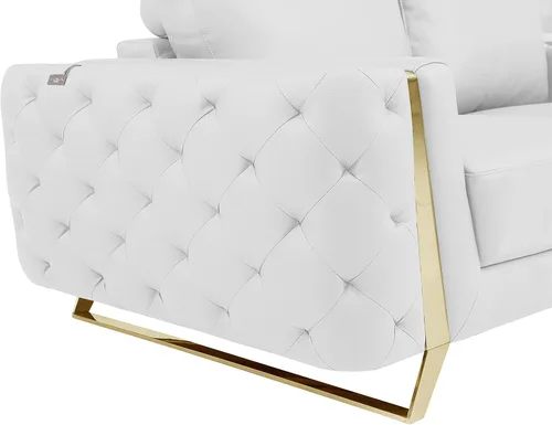 Vista 61 de Blackjack Furniture Reggio Collection - Sofás de cuero italiano de grano completo para sala de estar con marco de madera brasileña y acero Blanco