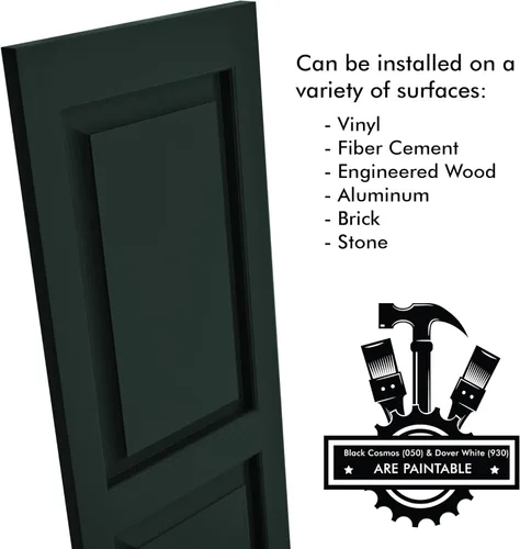 Vista 9 de Persianas de vinilo de panel elevado Pontiac Trail (1 par) 14.5"x31" - Negro Cosmos/Pintable Persianas de ventana exteriores Incluye hardware