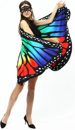Vista 6 de Disfraces de Halloweenfiesta, tela de impresión de doble cara con alas de mariposa para mujer, accesorio de disfraz de hada de mariposa