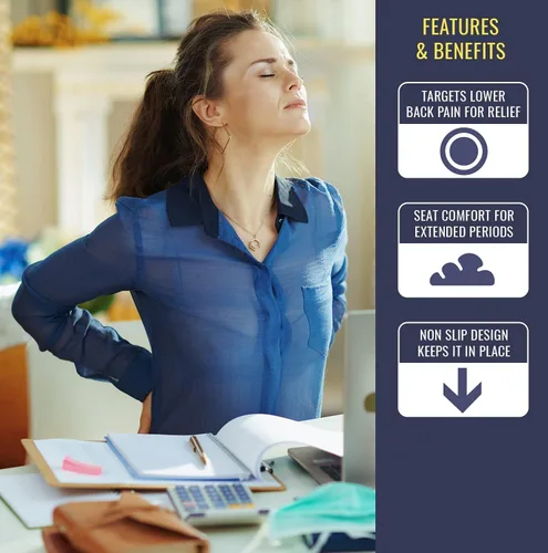 Vista 4 de Yupbizauto Nuevo Cojín de Soporte para Espalda de Silla de Oficina y Coche, Ergonómico, con Forma de Cuña y Malla Transpirable (Negro)