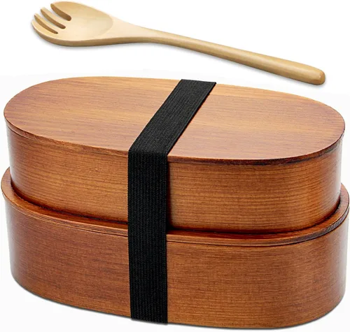 YFWOOD Caja Bento japonesa, loncheras, cajas de almuerzo japonesas de doble capa de madera natural Bento Box para adultos Picnicking oficina