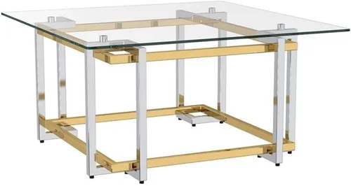 !Nspire Mesa de centro cuadrada contemporánea de cristal y metal en plata y oro