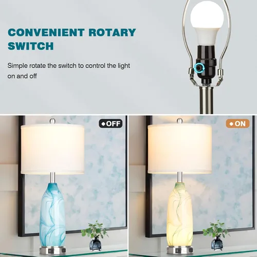 Vista 8 de 26" Coastal Table Lamps Set of 2, Modern Table Lamps with USB A+C Ports & AC Outlet, Touch Control Glass Bedside Nightstand Lamp with Night Light