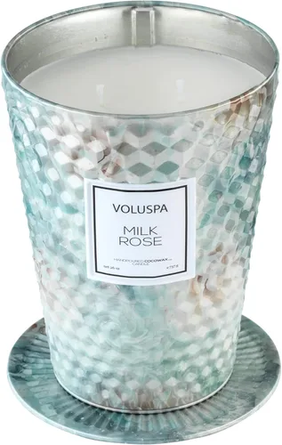 Vista 2 de Voluspa Milk Rose - Vela de lata de mesa con 2 mechas, 26 onzas