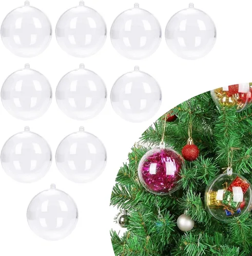 Vista 9 de 10 bolas decorativas de plástico transparente de relleno de 2.75 pulgadas, bola transparente para manualidades, Navidad, cumpleaños, boda, fiesta