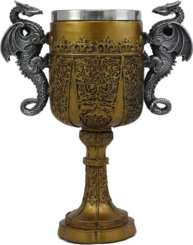 Ebros Rey Decorativo Arturo Pendragon Santo Grial La Copa Dorada De La Vida Dragones Duales Beber Copa De Vino Cáliz Leyendas Arturo Ceremonial Copa