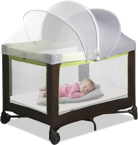 Vista 10 de Pack N Play - Cubierta para tienda de campaña y toldo para moisés, mosquitera transpirable medio opaca con cremallera de 2 vías para cuna, cuna