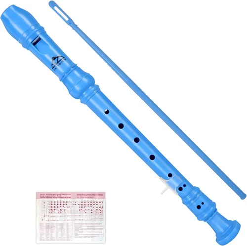 Eastrock Grabadora de instrumentos de estilo alemán soprano azul 3 piezas para principiantes con varilla de limpieza, tabla de dedos, bolsa de