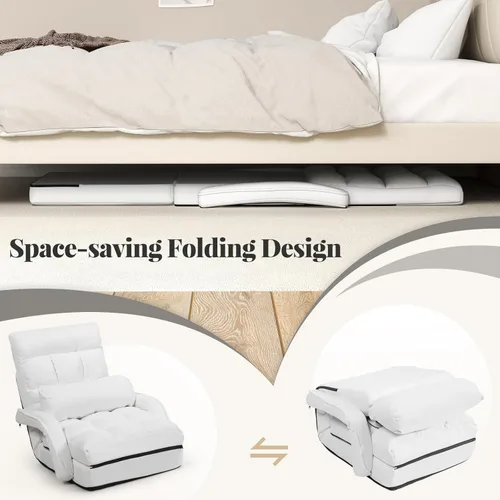 Vista 7 de Giantex - Silla plegable de piso con respaldo ajustable de 6 posiciones, reposabrazos y almohada removible, capacidad de 330 libras, sofá perezoso