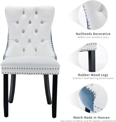 Vista 62 de ODUSE-DAILY - Juego de 2 sillas de cocina y comedor de terciopelo beige, con capitoné, tapizadas en terciopelo, estructura de madera maciza