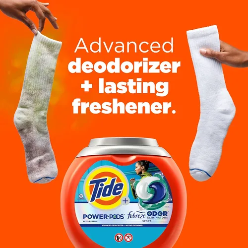 Vista 3 de Tide Power Pods - Cápsulas de detergente para ropa deportiva, 25 unidades, avanzado para sudor + combatiente de manchas