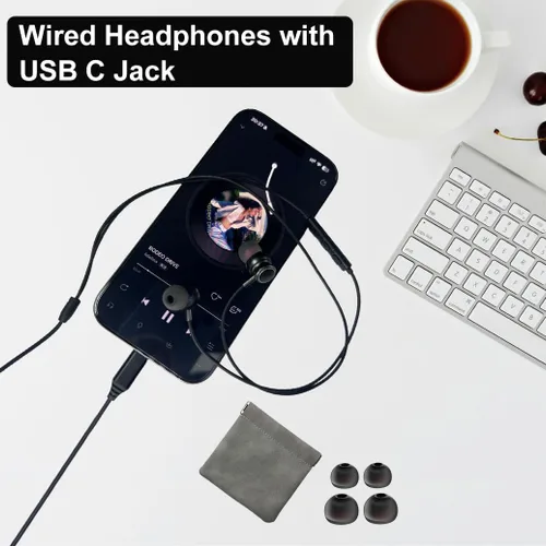Vista 3 de USBC - Auriculares para Samsung S25 Ultra S24 S23 Fe S22+, tipo C con micrófono HiFi estéreo control de volumen en el oído USB C auriculares