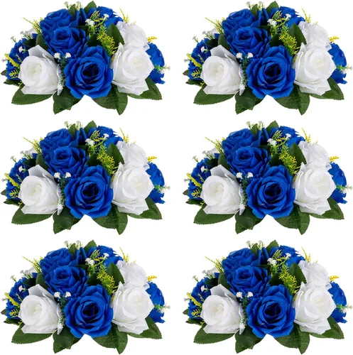 Sziqiqi Flores artificiales azules para decoración, bolas de flores falsas para centros de mesa de boda, mesas, arreglo de centro de mesa de flores