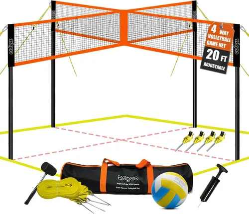 Vista 7 de Zdgao Red combinada de voleibol y bádminton de 4 vías de 14 pies/20 pies con voleibol suave, martillo de goma y bolsa de transporte, altura