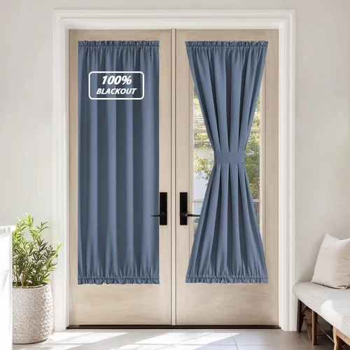 Vista 110 de NICETOWN Cortinas 100% opacas para puerta francesa, cortinas de privacidad para ventana, persianas de oscurecimiento de habitación de 25 x 64