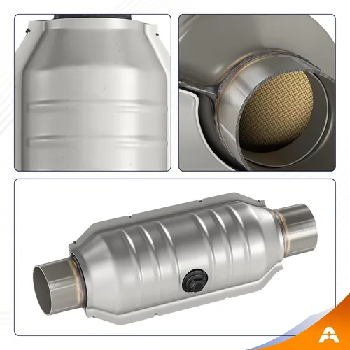 Vista 4 de ASOPARTS Convertidor catalítico universal de 2 pulgadas, convertidor Cat de entrada/salida de 2 pulgadas con escudo térmico y puerto O2
